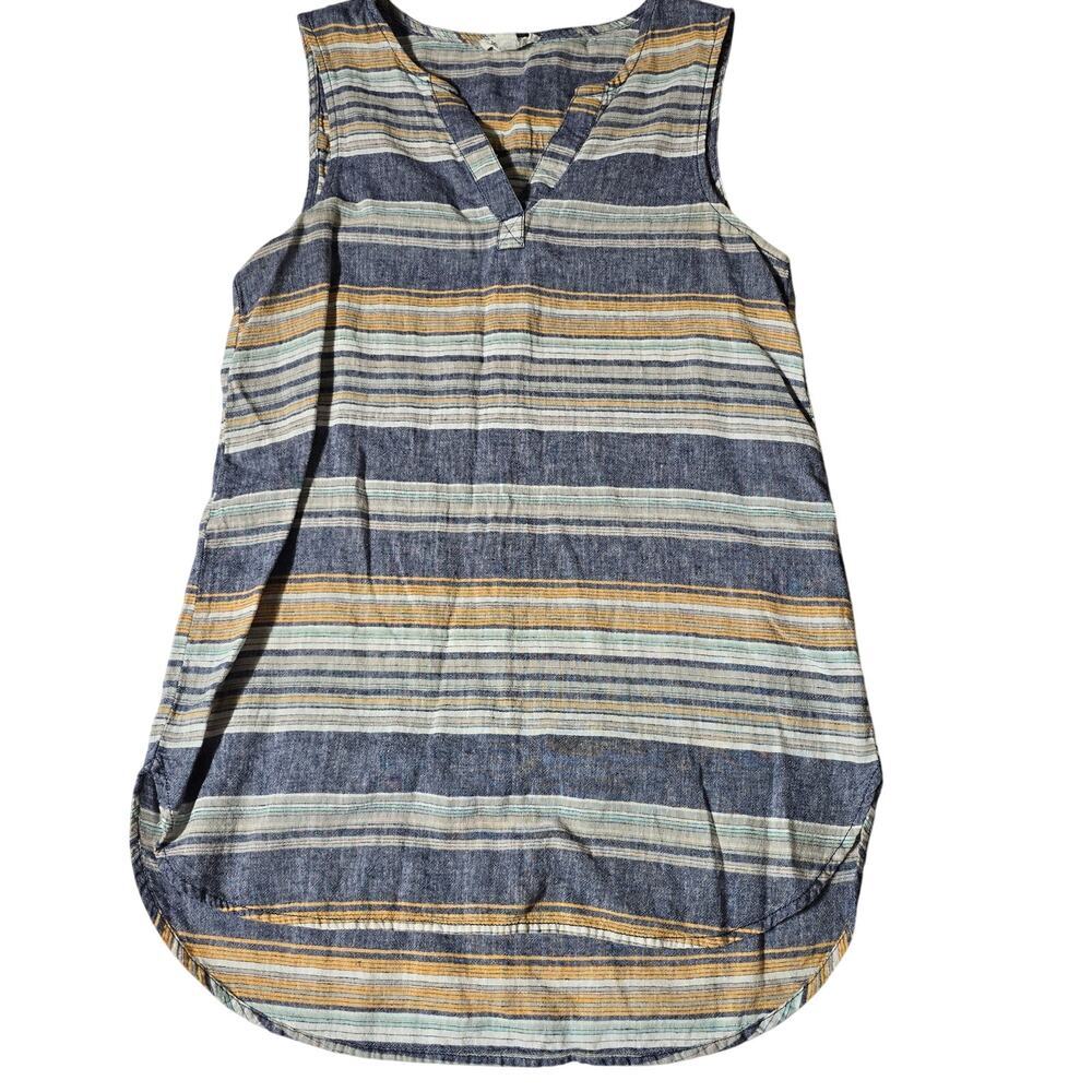 Tank Top Tunic Dress Blue Yellow Cotton Linen Womens Size Small Petite